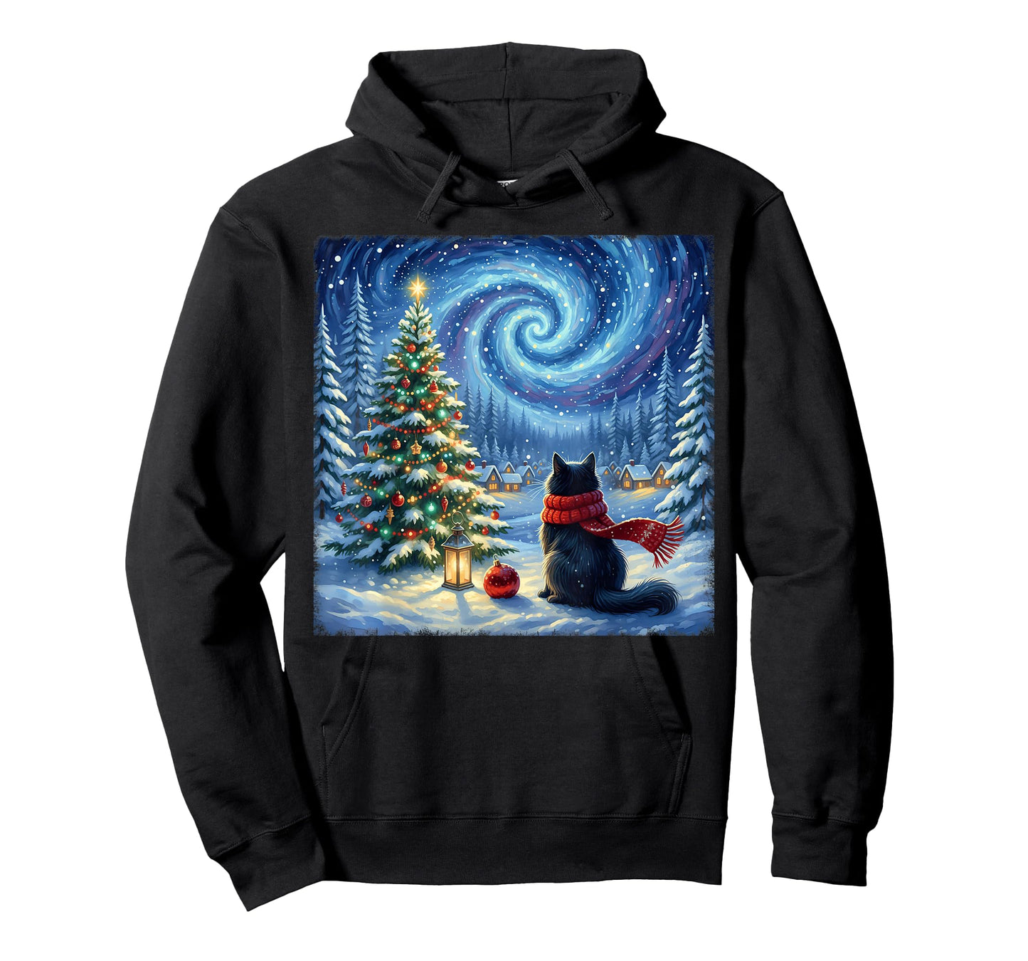 Cat Starry Night Christmas Cats Lover Winter Holiday Xmas T-Shirt
