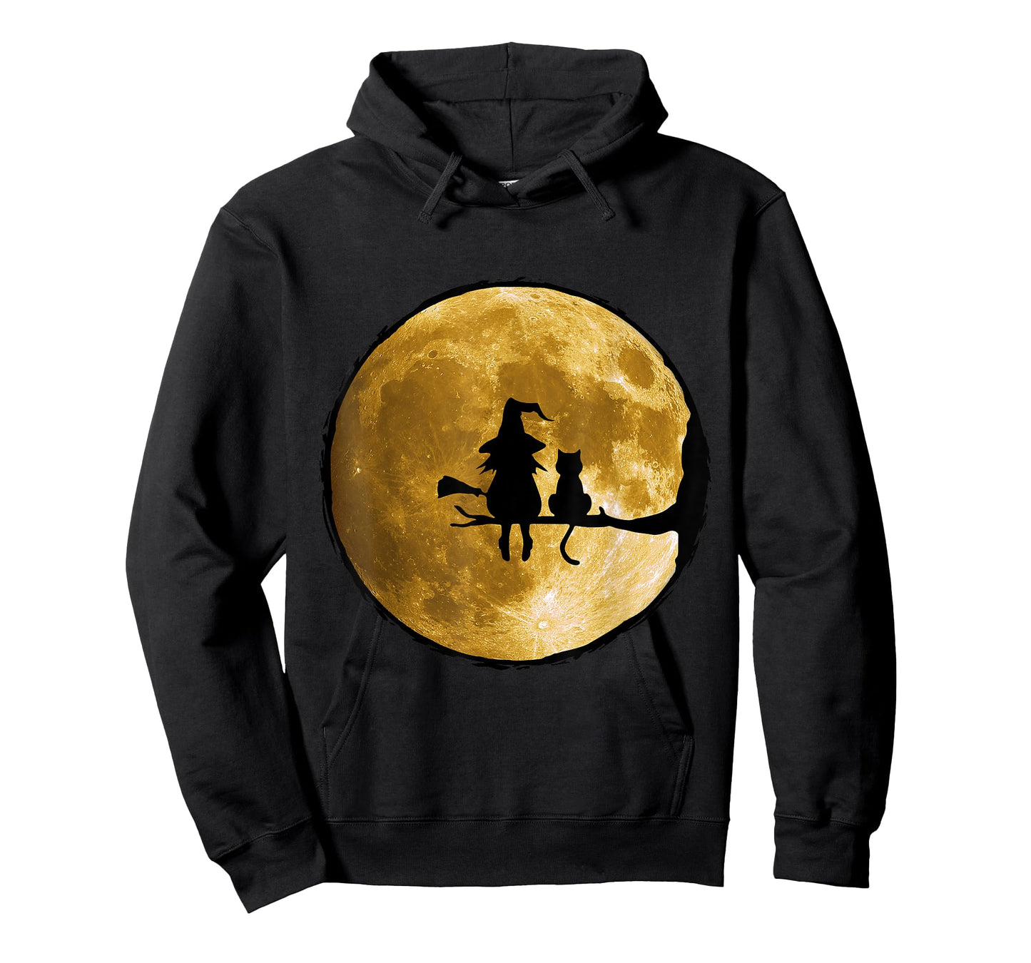 Witch And Cat Sitting On An Old Tree Staring At The Moon. Men Women Kids T-Shirt
