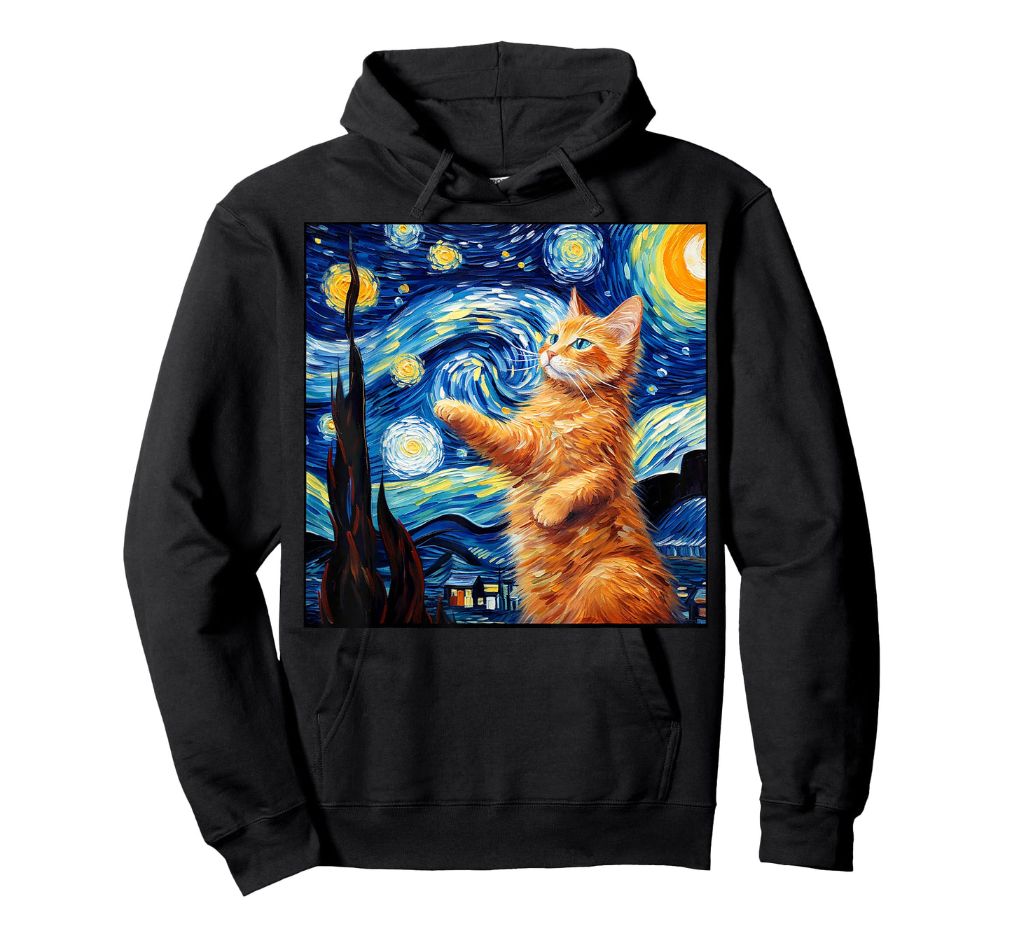 Art Van Gogh Starry Night Cat Painting Cats Lover Mom Dad T-Shirt