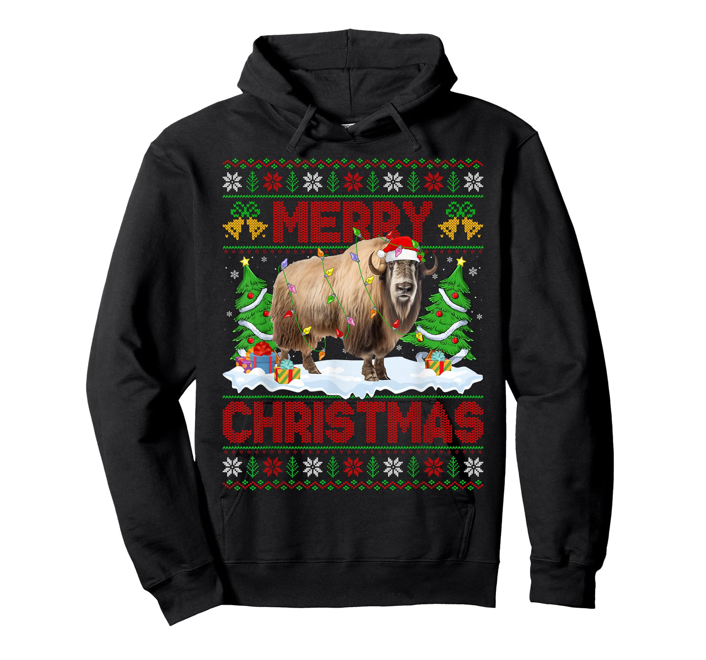 Yak Ugly Xmas Sweater Funny Yak Animal Lights Christmas T-Shirt