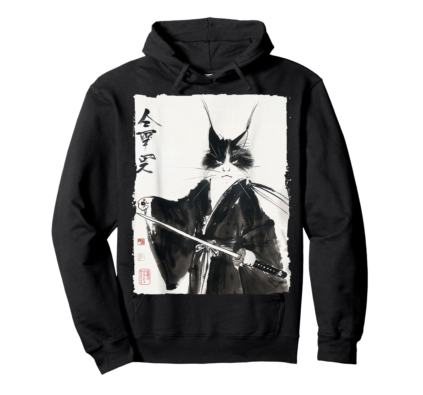 Samurai Cat Japanese Ink Art Vintage Warrior Katana Gift T-Shirt