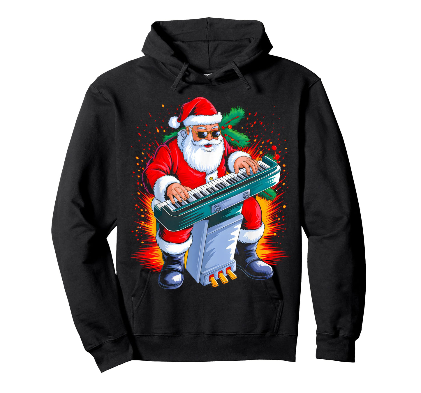 Piano Santa Playing Drums Funny Christmas Music Lover Boys T-Shirt