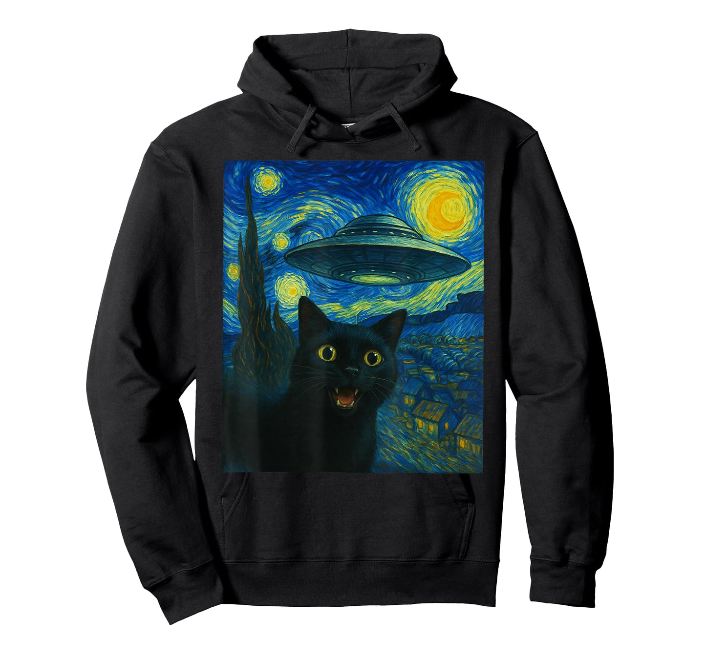 Cat Selfie with Alien UFO Night Van Gogh Gifts Men Women Kid T-Shirt