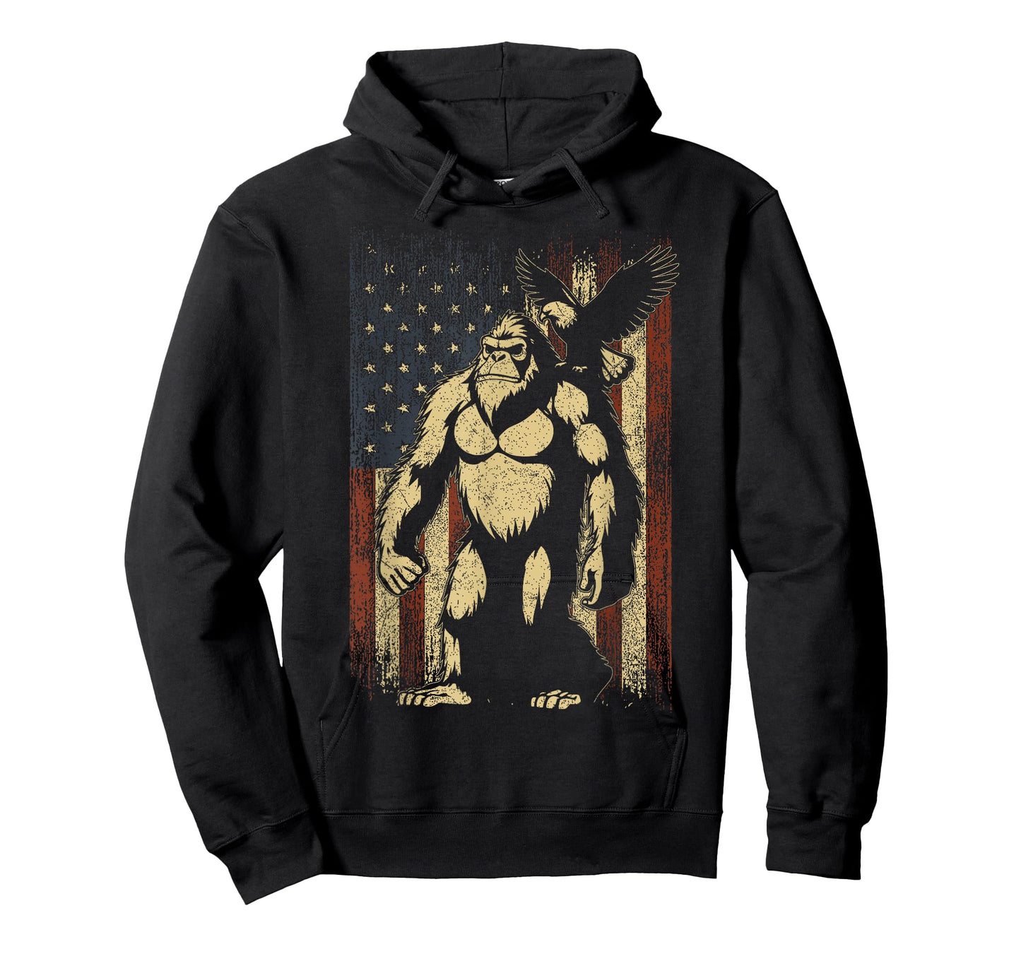 Sasquatch Bald Eagle Funny 4th of July Bigfoot American Flag T-Shirt