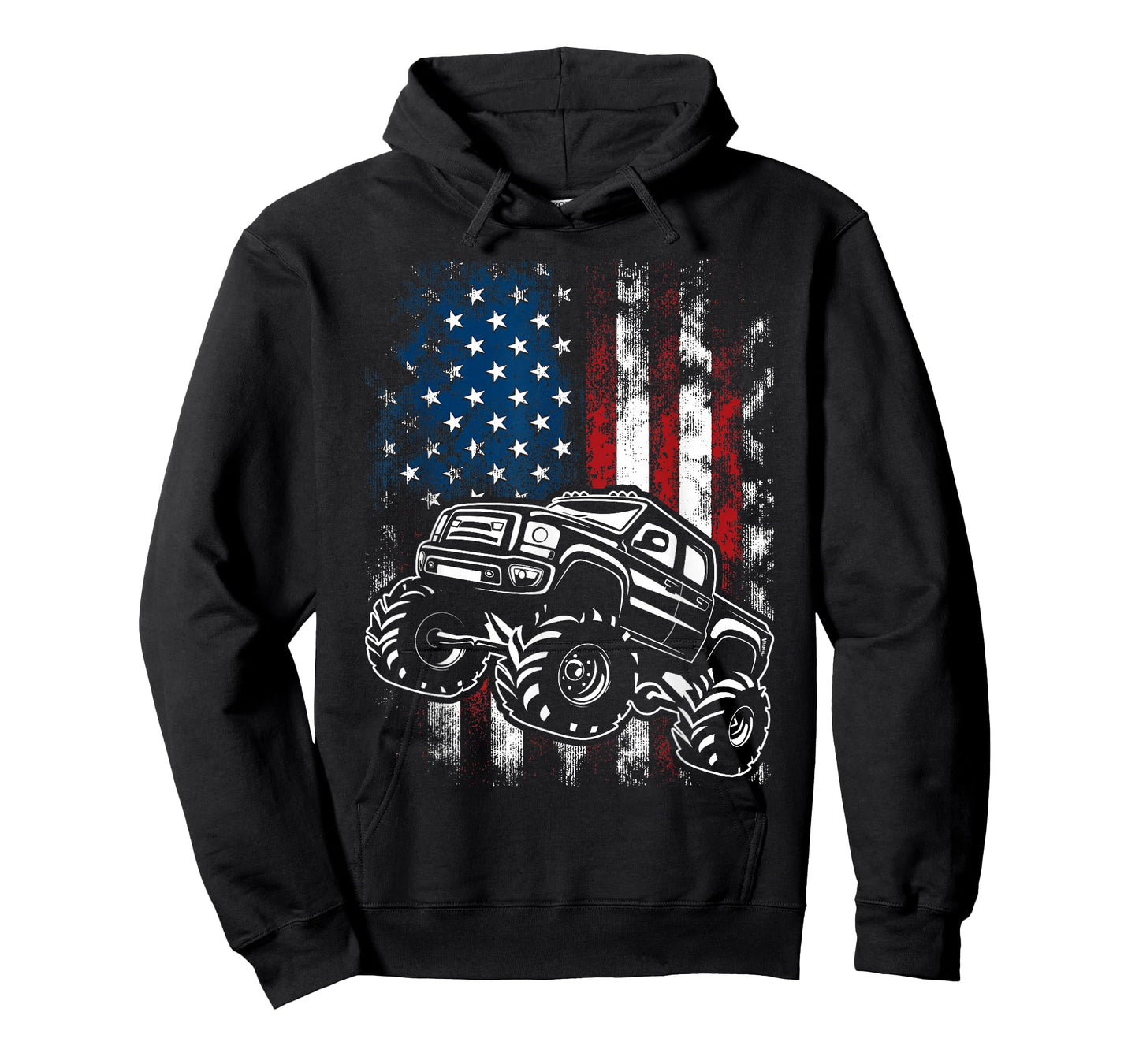 Monster Truck USA Flag 4th Of July Patriotic Kids Boys Men T-Shirt