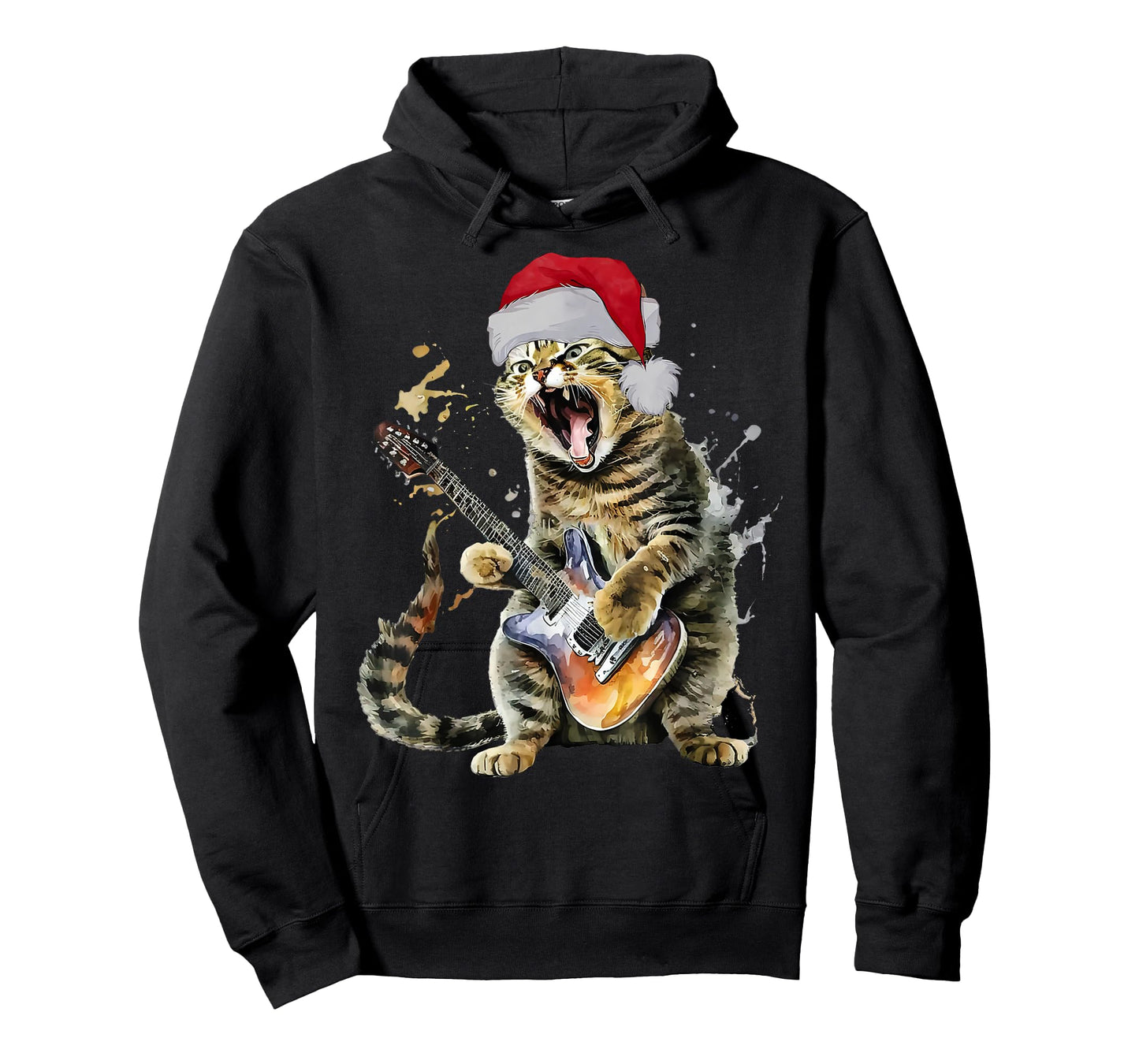 Christmas Cat Playing Guitar Musician Band Cat Lover T-Shirt