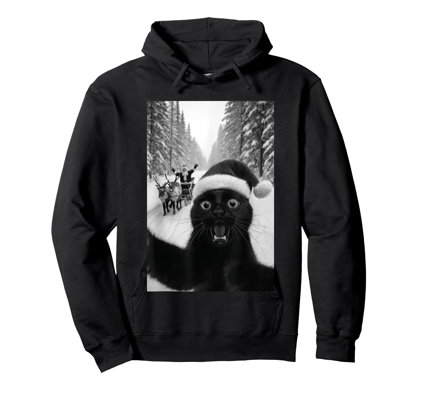 Funny Black Cat Selfie with Santa Christmas T-Shirt