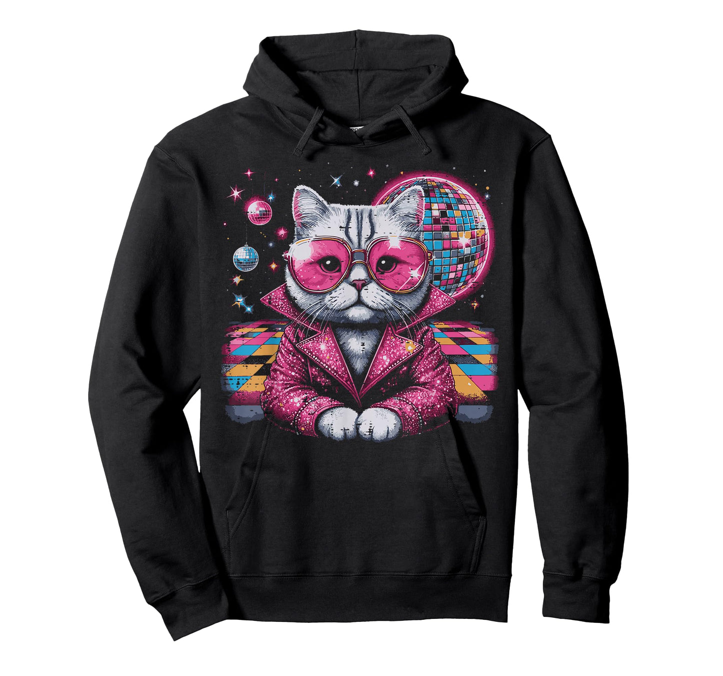 Cat Suit Disco Ball Vintage Kitten Kitty 70s Men Women Kids T-Shirt