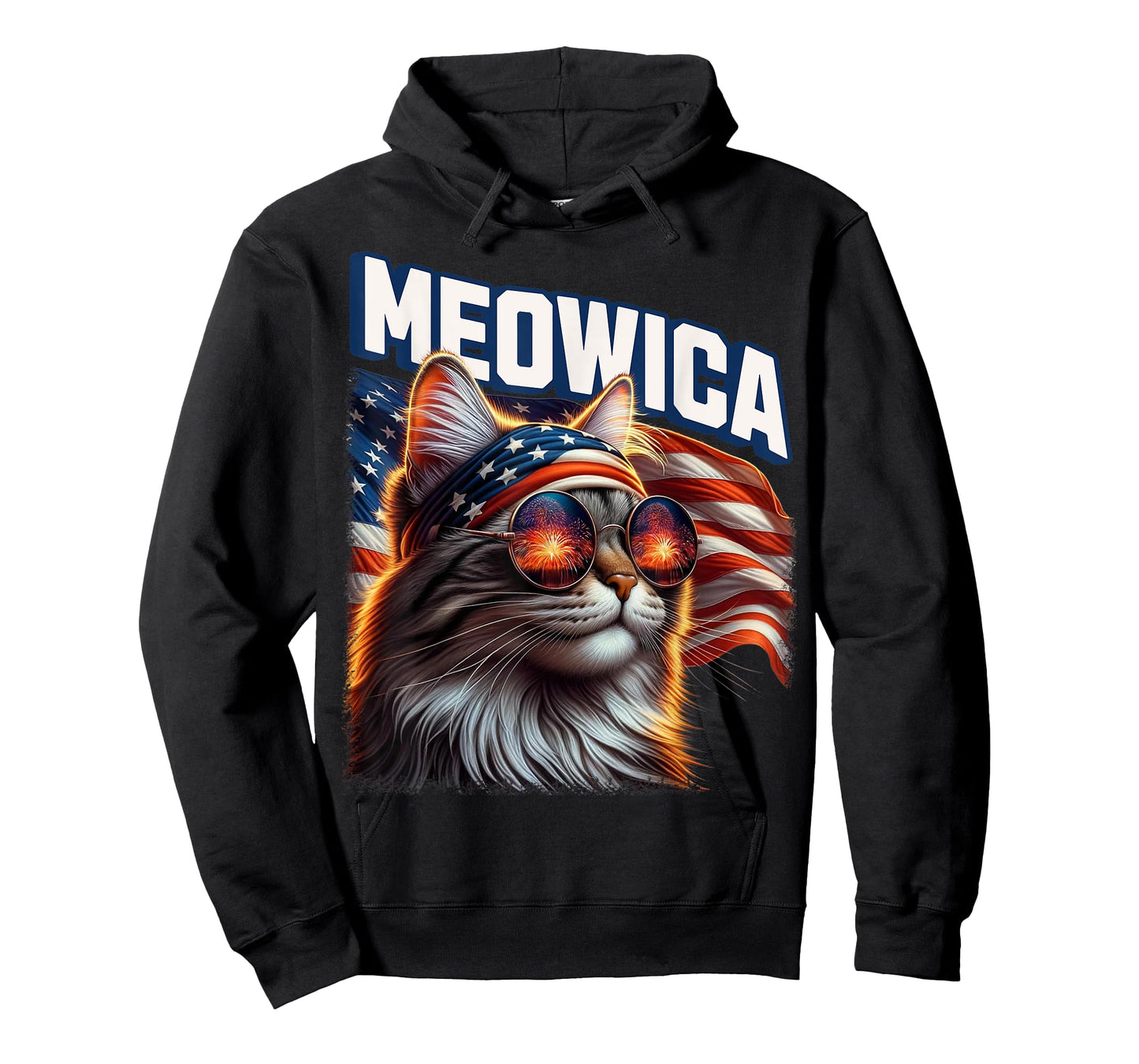 Meowica 4th of July Patriotic Cat American Flag 4th of July T-Shirt for Women Kids Men
