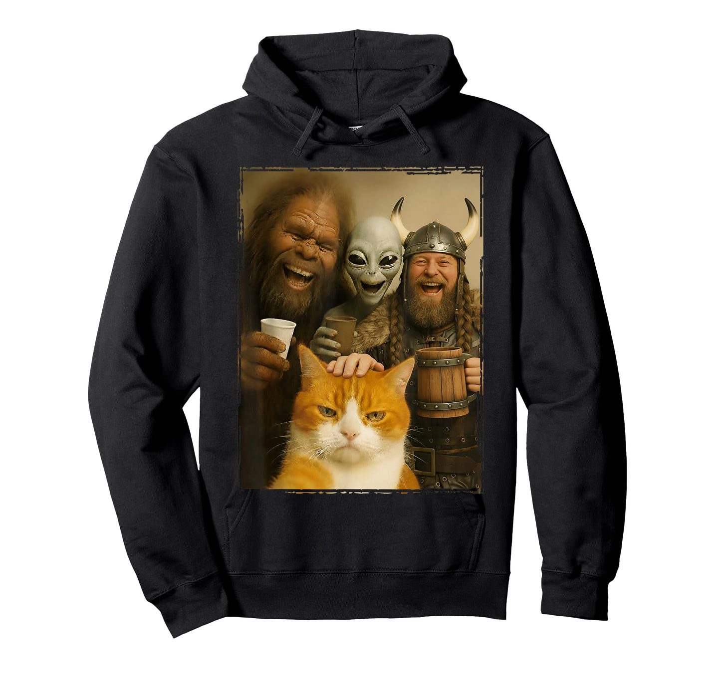 Cat Selfie with Bigfoot, Alien & Viking | Funny Cat T-Shirt