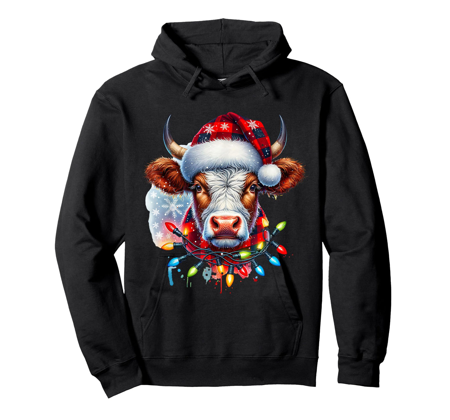 Christmas Cow Farmer Santa Hat Red Buffalo Plaid Xmas Cows T-Shirt