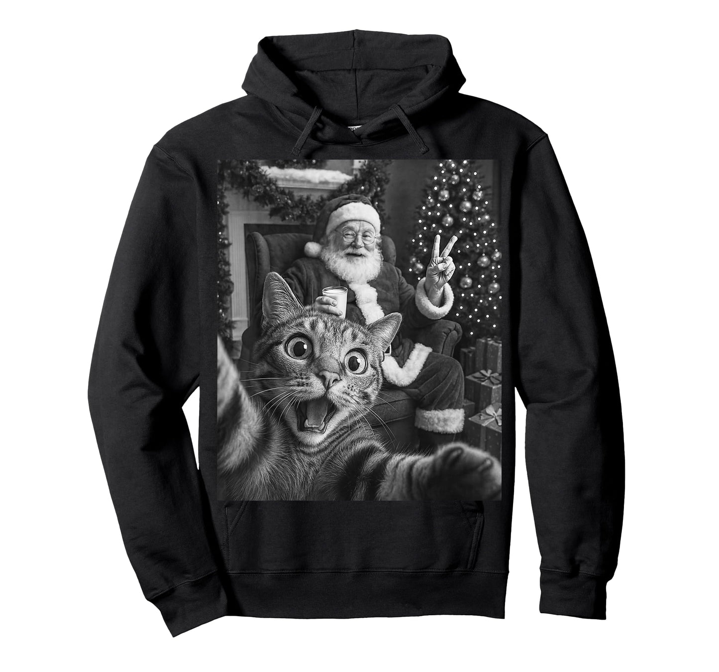 Christmas Santa Claus Merry X-Mas Funny Cat Selfie Men Women T-Shirt