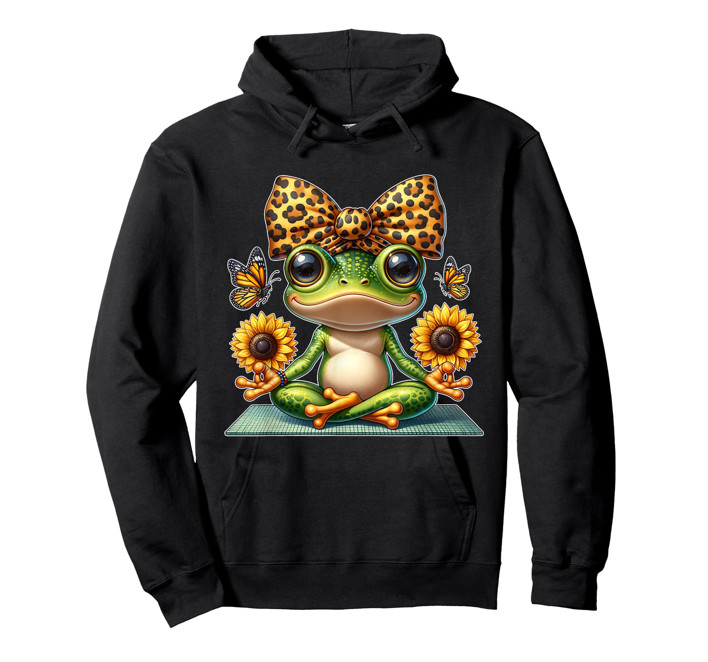 Cute Frog Yoga with Sunflowers and Butterflies T-Shirt