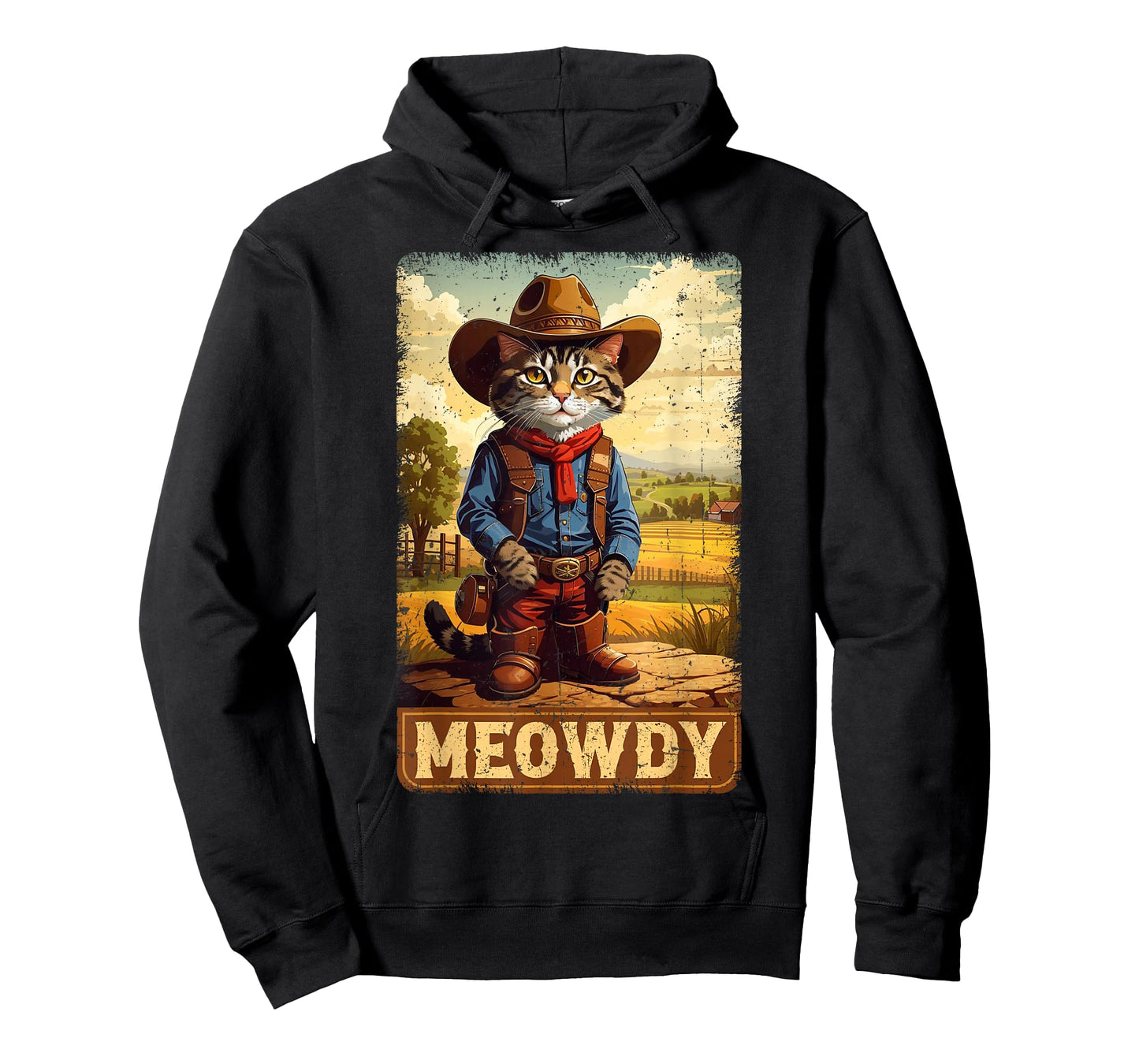 Meowdy Funny Country Side Cat Hat Vintage Cowboy Cat T-Shirt