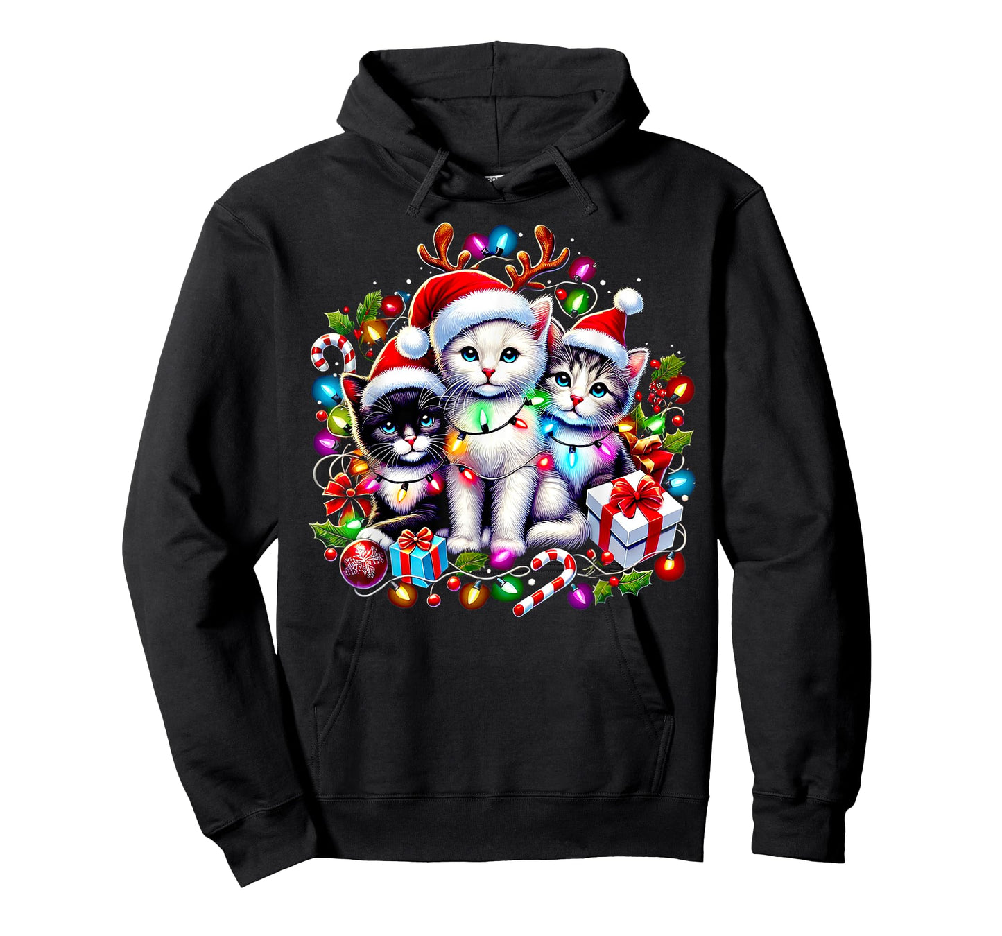 Cute Kittens Christmas Cheer Santa Hats Lights Cats Kittys T-Shirt