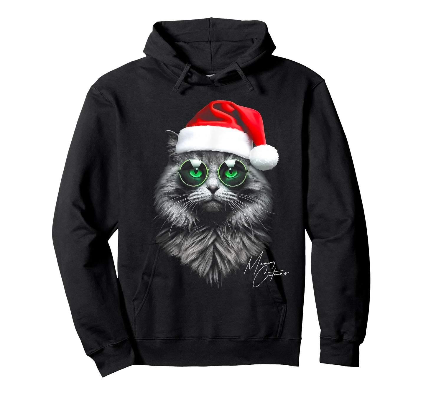 Meowy Catmas Funny Cool Xmas Cat Santa Hat Graphic Holidays T-Shirt