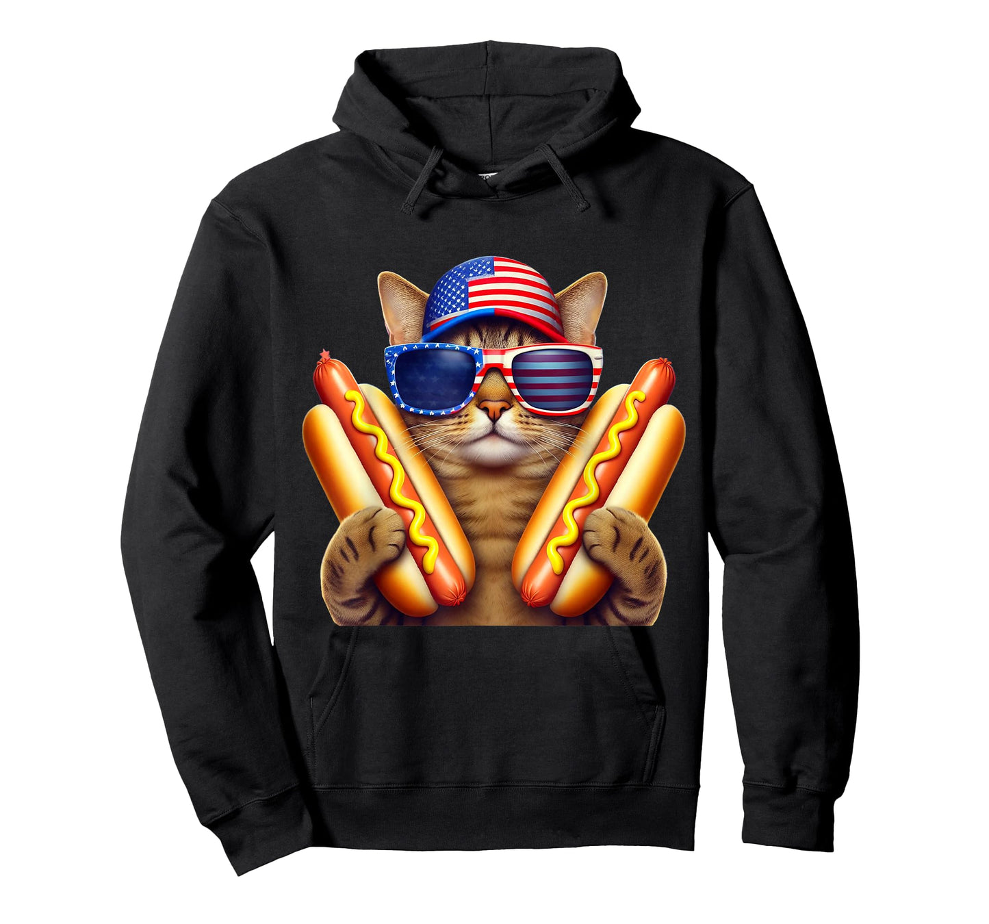 4th of July Hotdog Cat Funny Patriotic Cat USA Flag Wiener T-Shirt