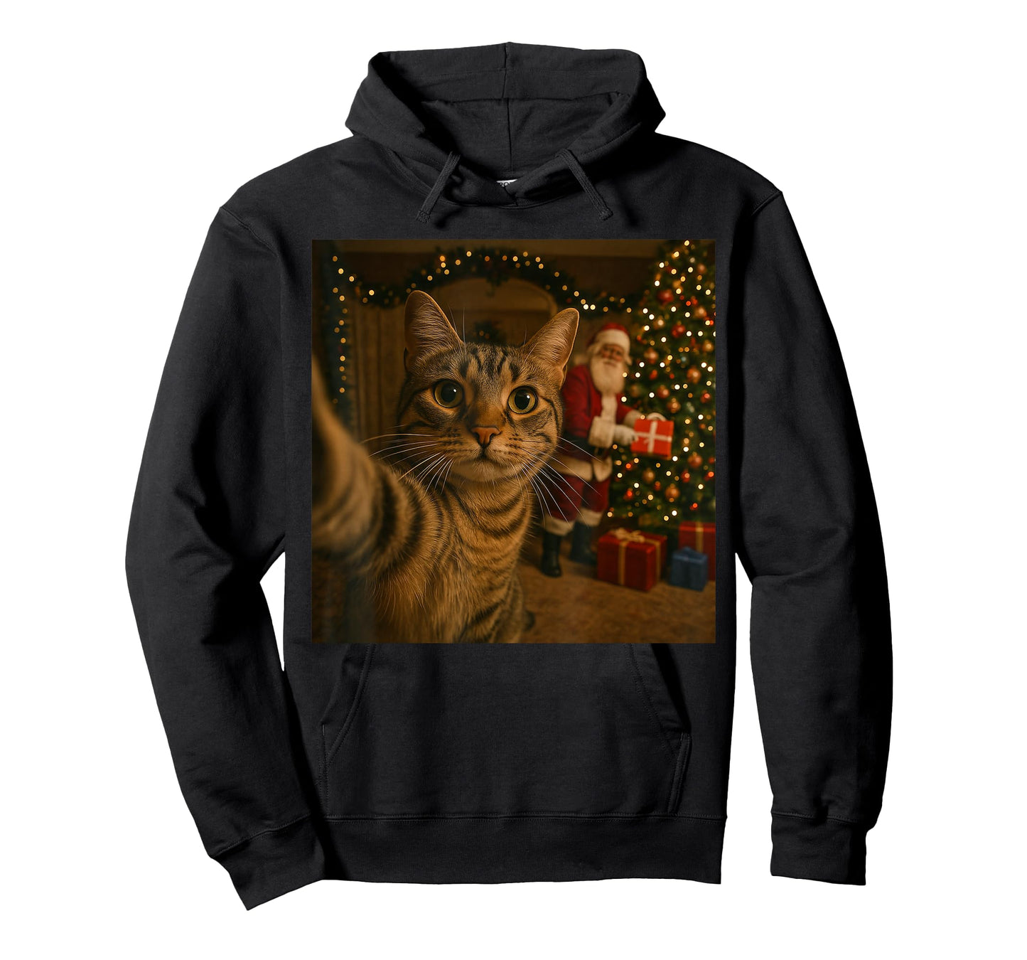 Santa Cat Christmas Tree Shirt, Funny Christmas Cat Selfie T-Shirt