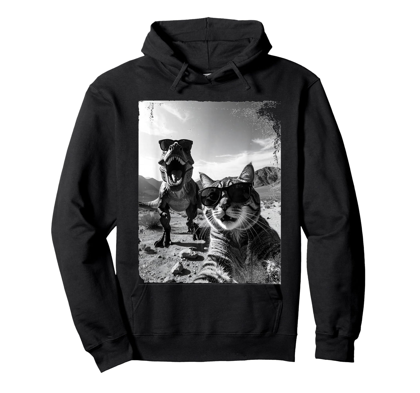 Funny Cat and T-Rex Wearing Sunglasses Selfie Humor T-Shirt