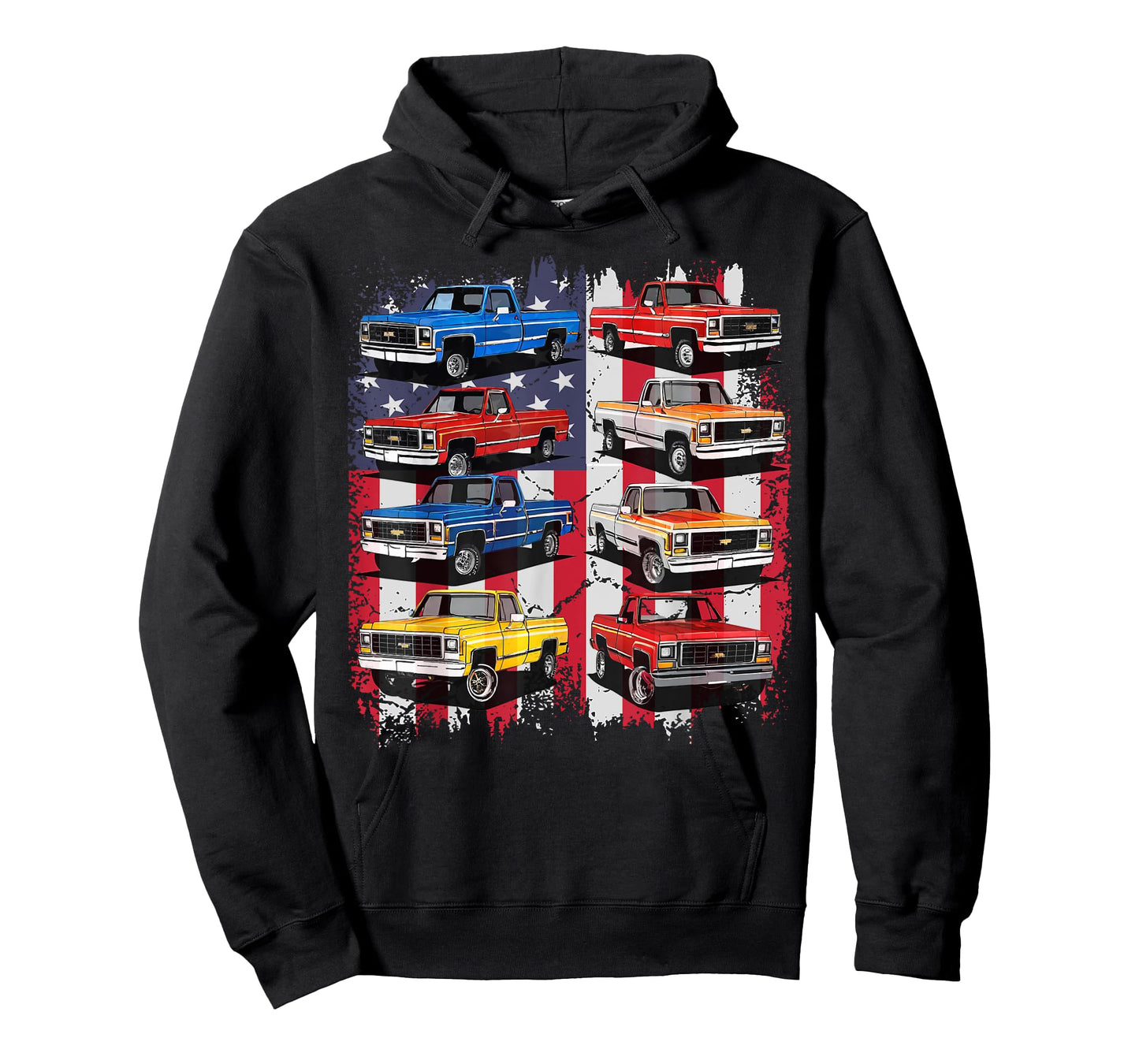 Classic Squarebody Pickup Truck Retro USA Flag Patriotic T-Shirt