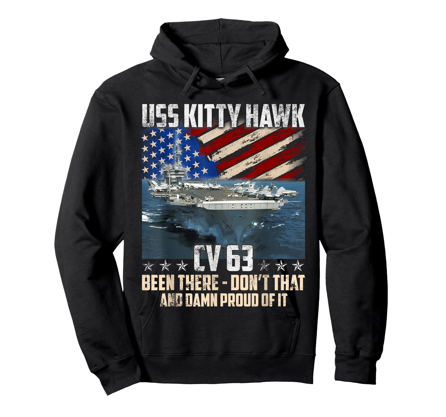 USS Kitty Hawk CV 63 Aircraft Carrier Veteran USA Flag Retro T-Shirt