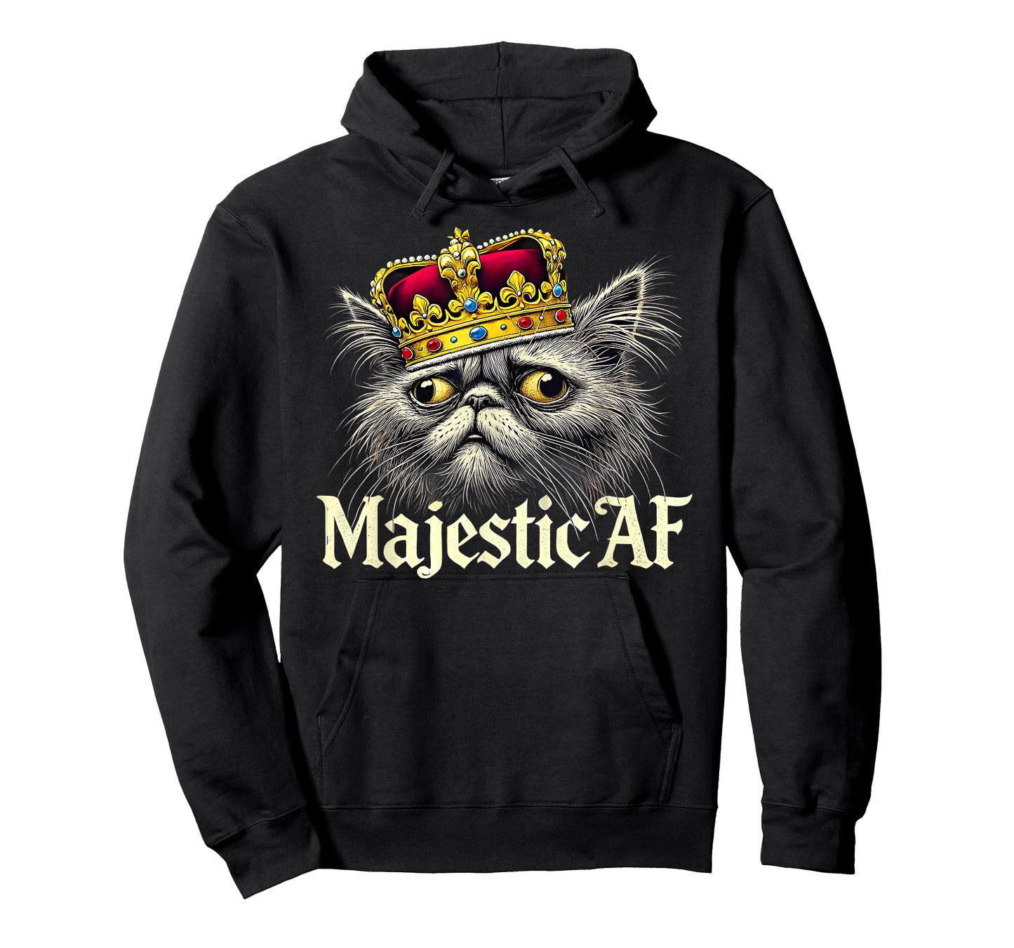 Funny Majestic AF Cat Shirt - Grumpy King Cat with Crown Men Women T-Shirt