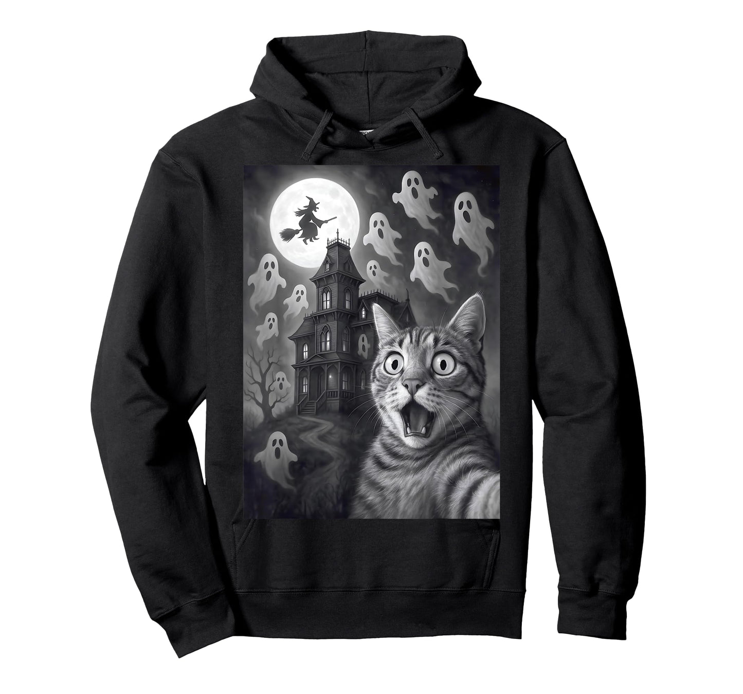 Halloween Cat Selfie Scary House Ghosts Funny Cat Halloween T-Shirt