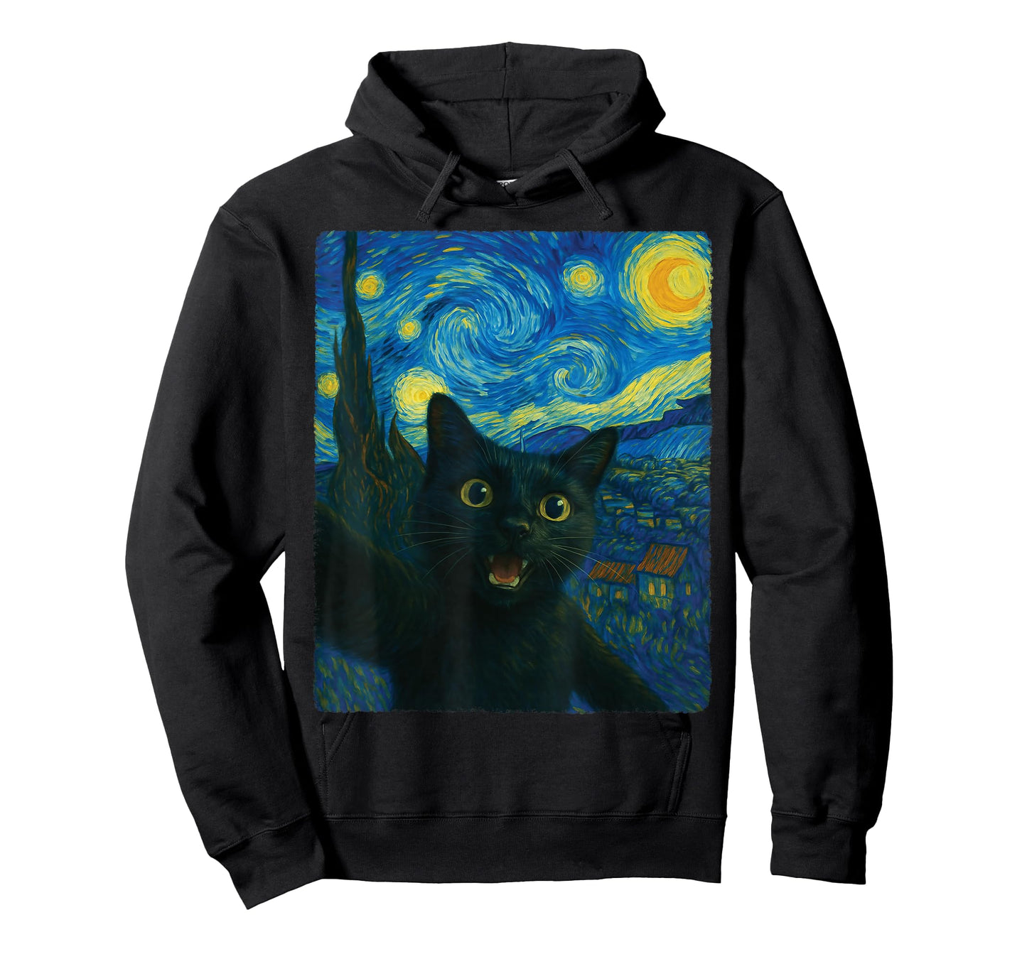 Starry Night Black Cat Van Gogh Cat Selfie Cat Graphic T-Shirt