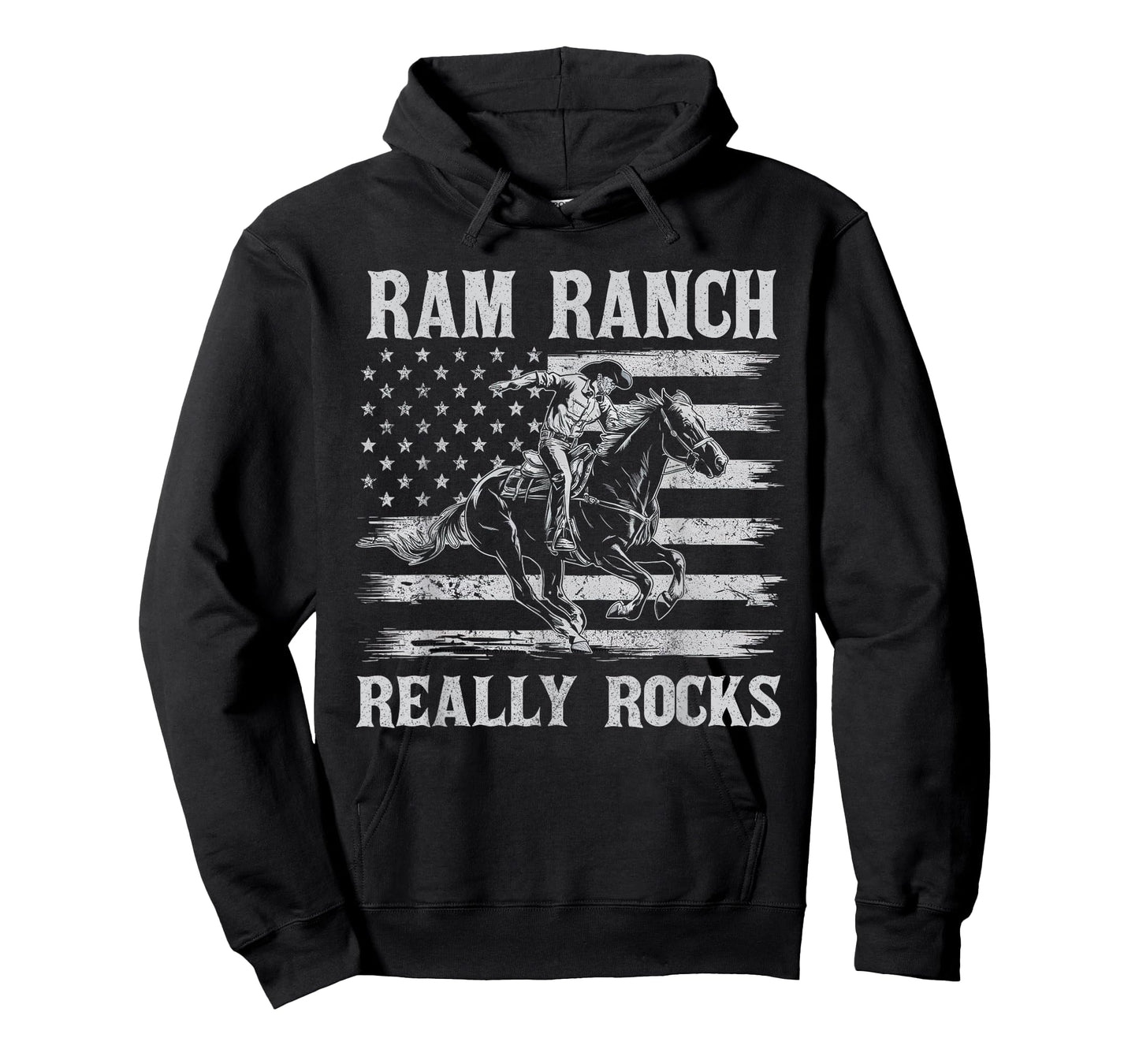 Ram Ranch Really Rocks Cowboy Horseback Vintage USA Flag T-Shirt