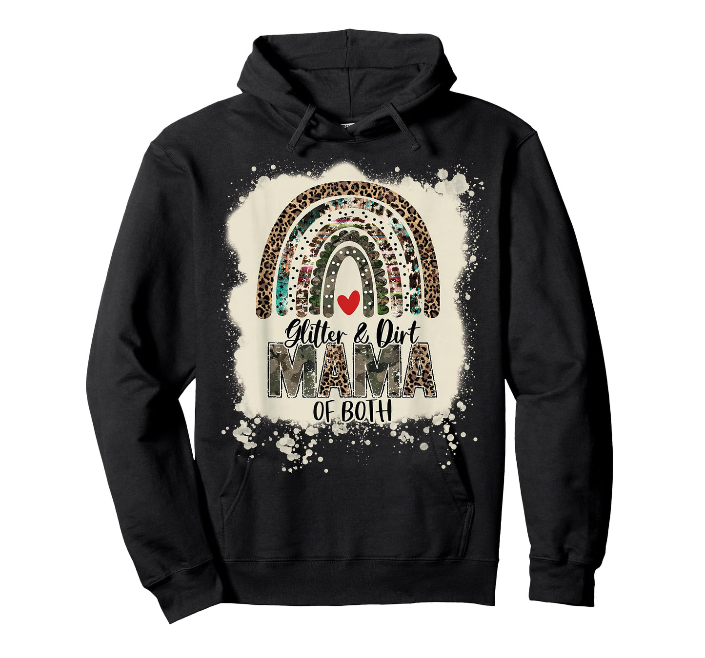 Glitter & Dirt Mama of Both Leopard Camo Rainbow Bleached T-Shirt