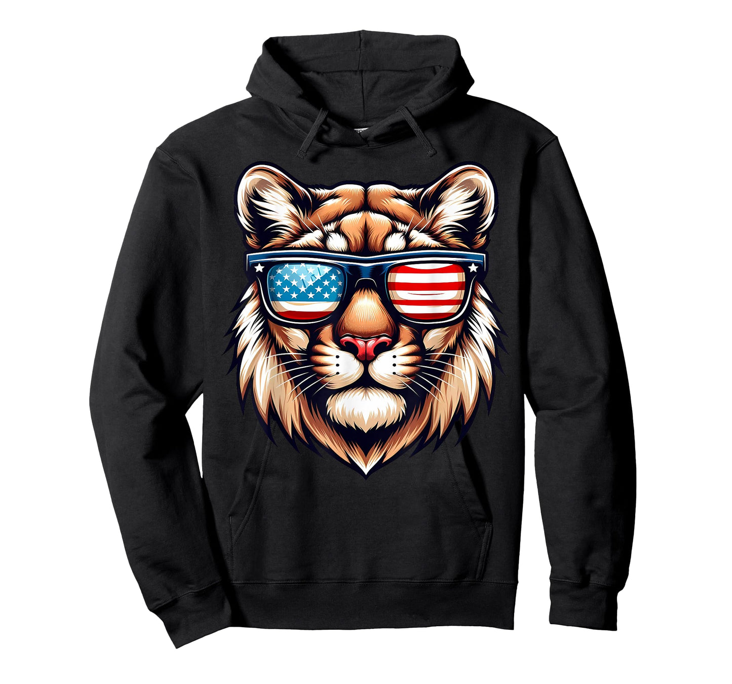 Patriotic USA Mountain Lion American Flag Sunglasses Funny T-Shirt
