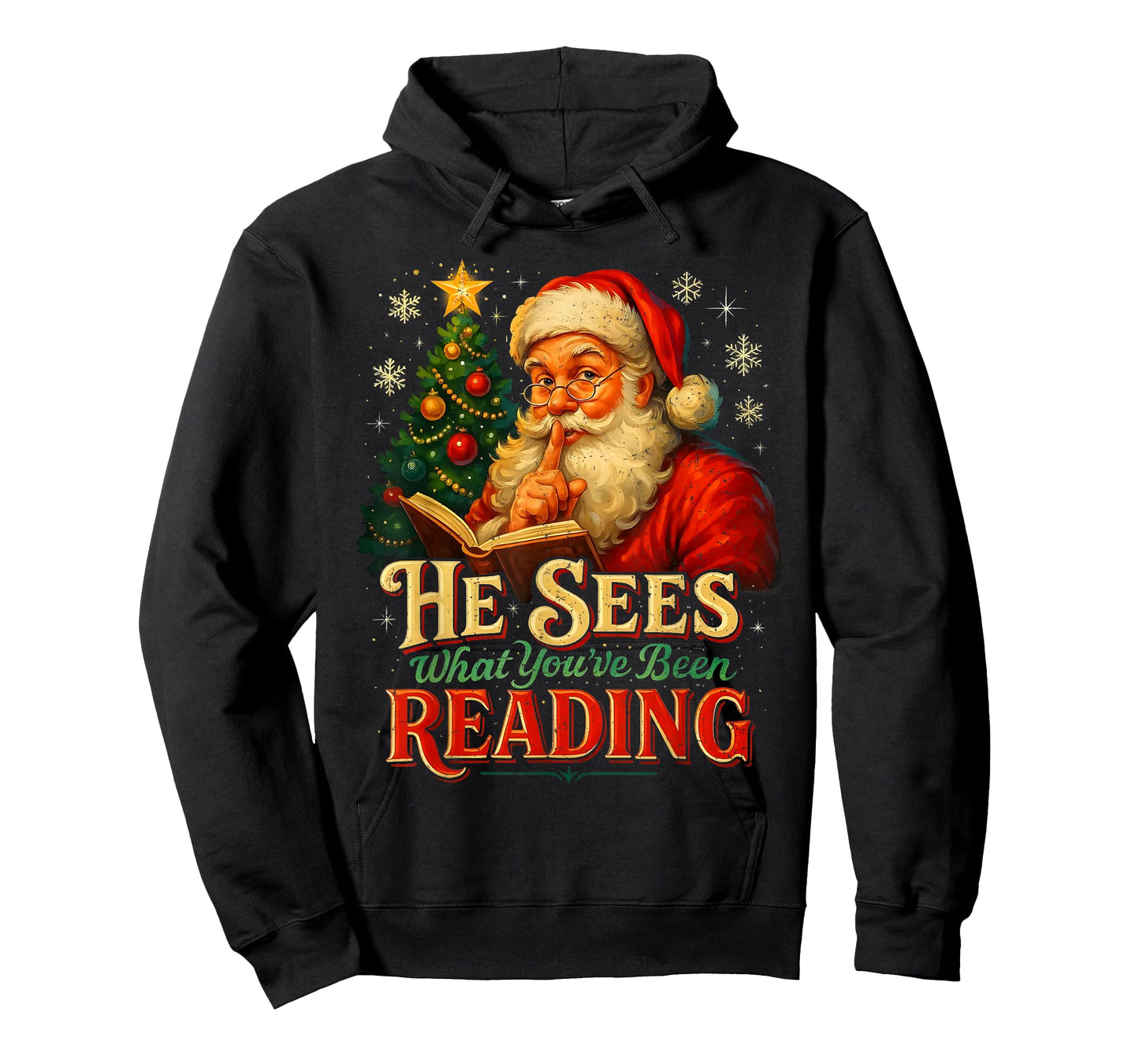 He Sees What You’ve Been Reading Santa Book Lover Christmas T-Shirt