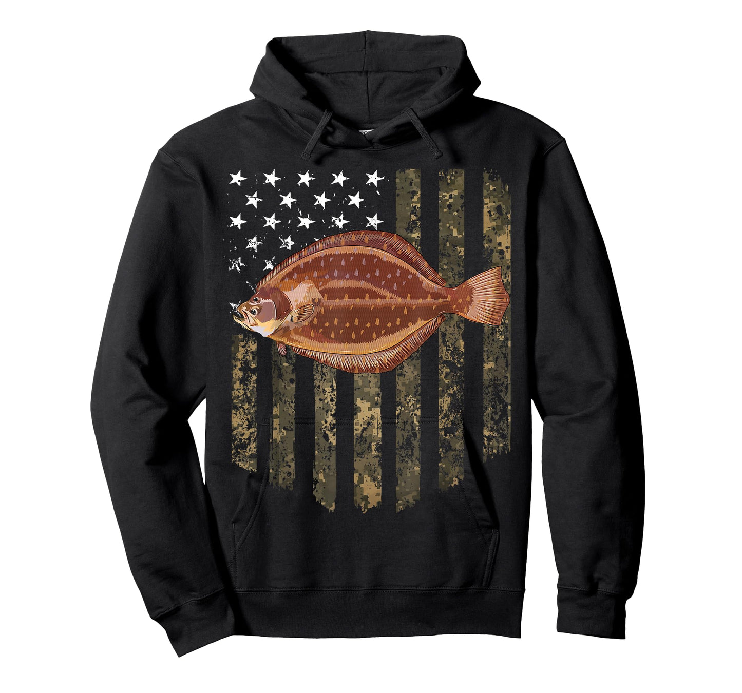 Camo American Flag Flounder Fishing 4th Of July T-Shirt