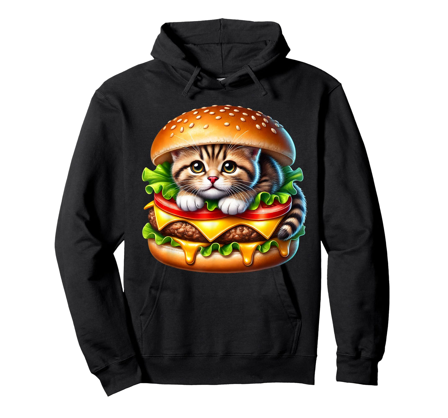 Funny Fast Food Cat Burger Lover Cute Cats Cheeseburger T-Shirt for Men Women Kids