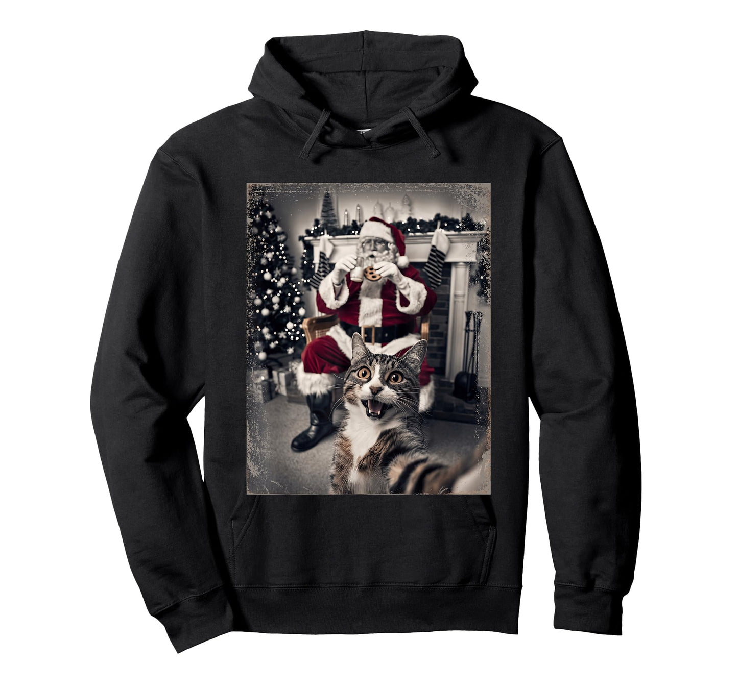 Funny Xmas Cat Selfie Santa Ugly Sweater Christmas Outfit T-Shirt