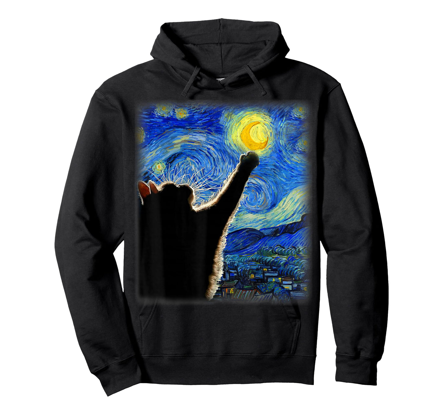 Starry Night Cat, Van Gogh Cat, Cat Lover, Cat Mom, Cat Dad T-Shirt, Black
