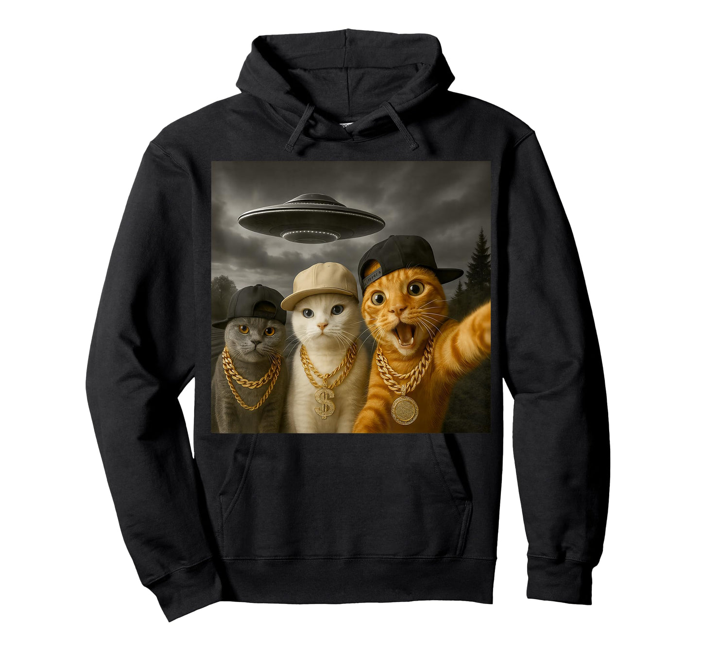 Homies Funny Cat Selfie UFO Hip Hop Rap, Men Women Kids T-Shirt