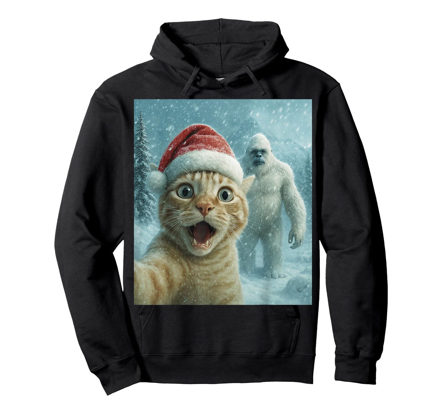 Funny Cat Santa Hat Yeti Christmas Snow Meme Cool Selfie T-Shirt