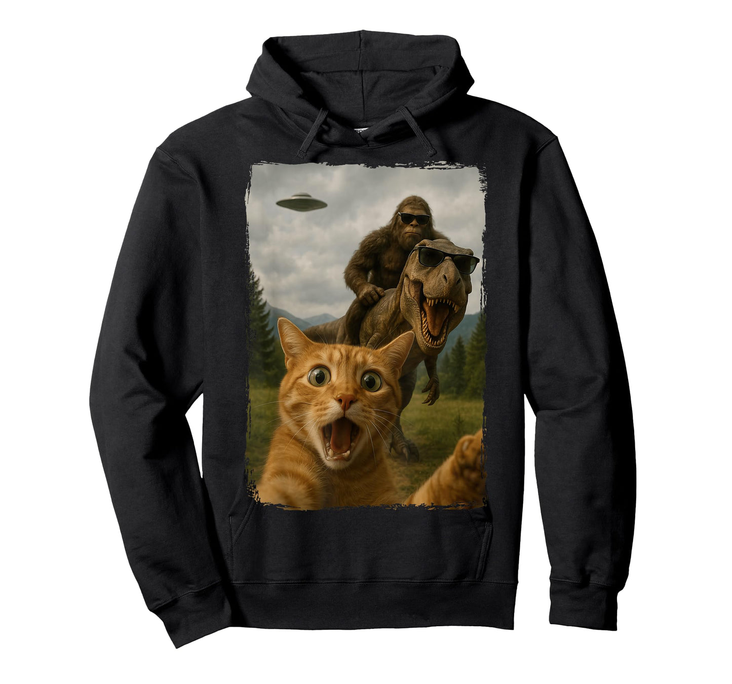 Cat T-Rex Bigfoot Ufo Selfie T-Shirt
