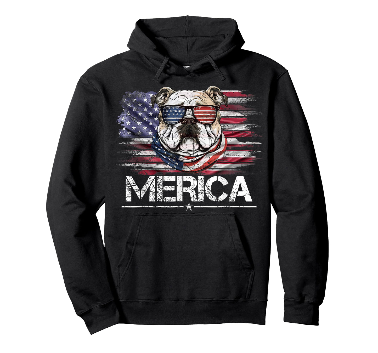 Vintage Bulldog Dog, Merica Bulldog Dog USA Flag Funny T-Shirt