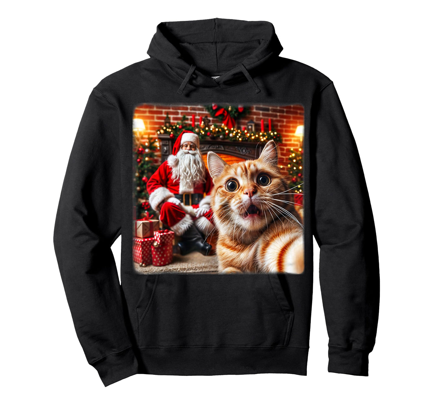 Funny Cat Selfie With Santa Claus Christmas Girls Boy Family T-Shirt