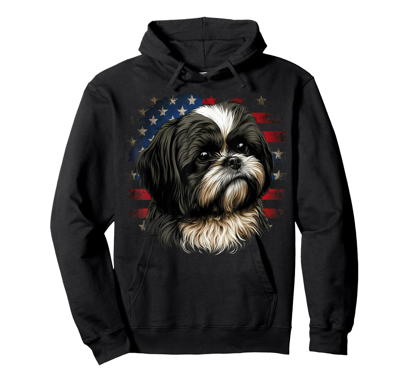 USA 4th Of July Shih Tzu on Patriotic American Shih Tzu T-Shirt