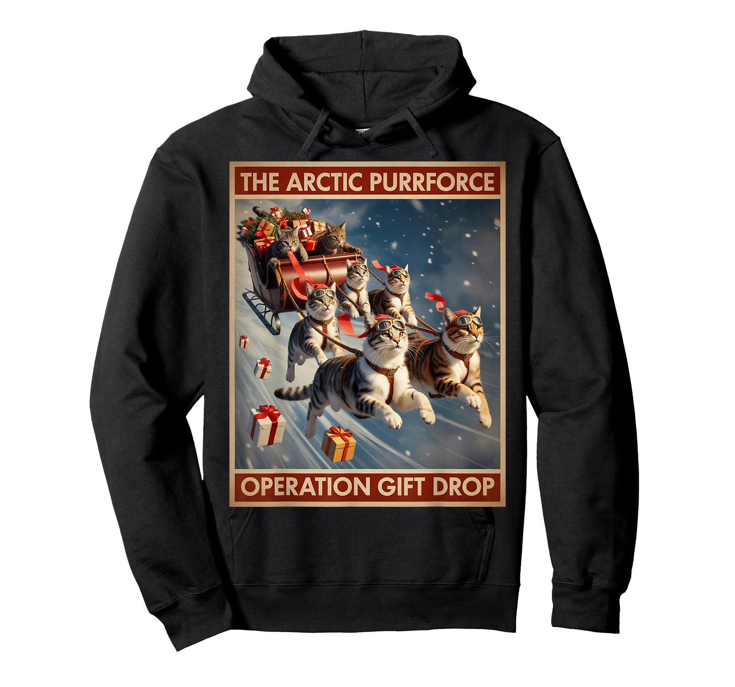 The Arctic Purrforce – Classic Christmas Cats Sleigh Ride T-Shirt