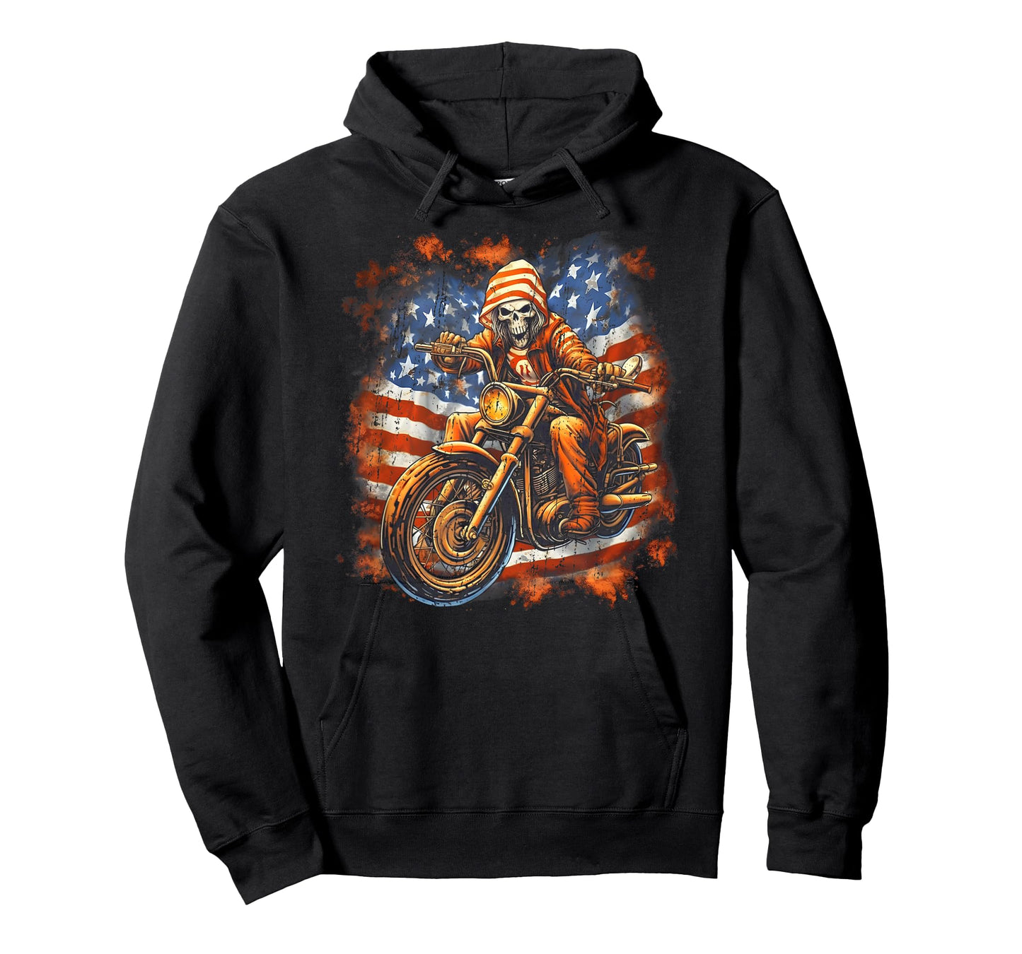 US Flag Motorcycle Skeleton Biker 4th July American T-Shirt