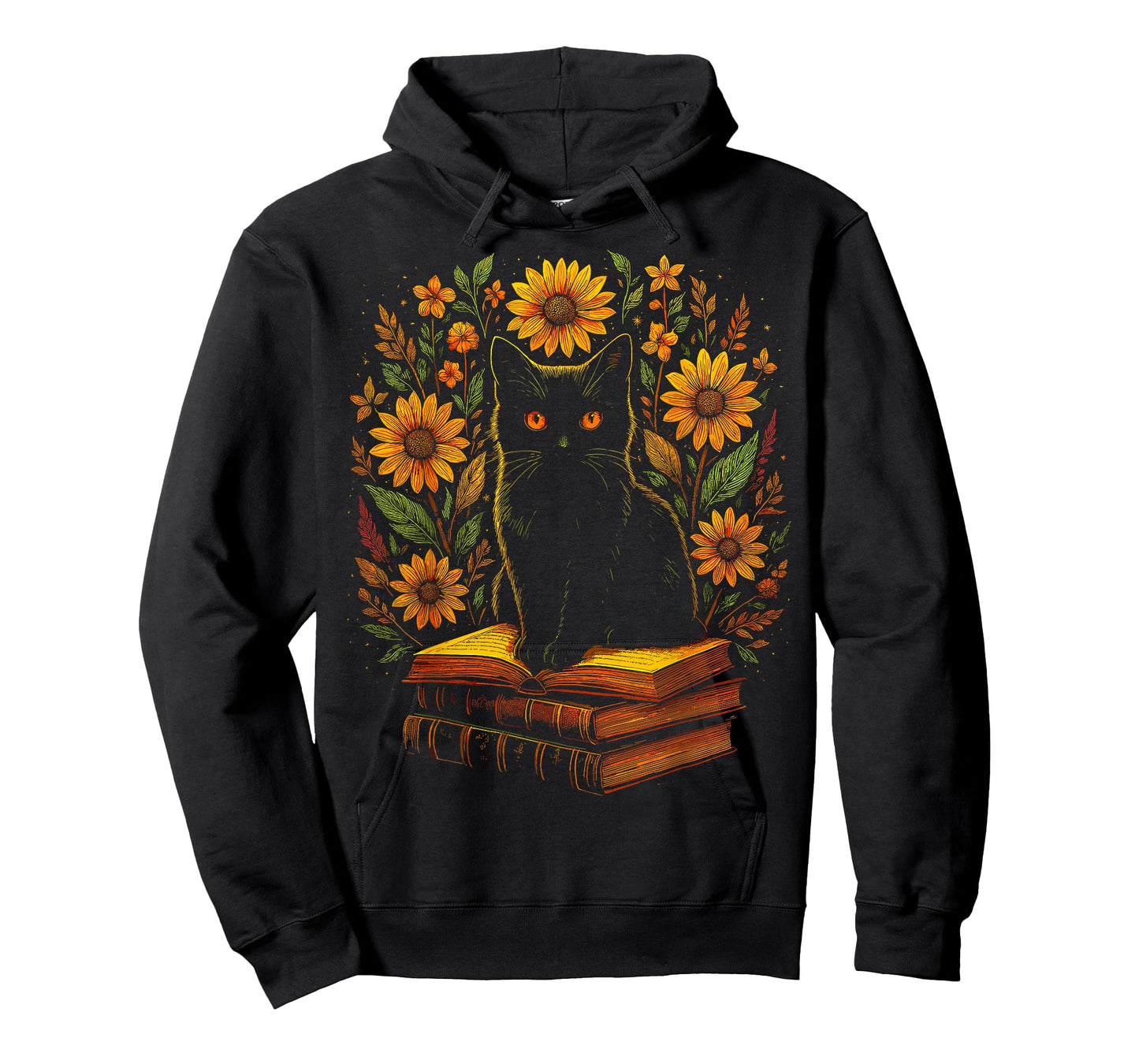 Vintage Black Cat Sunflower Books Reading T-Shirt