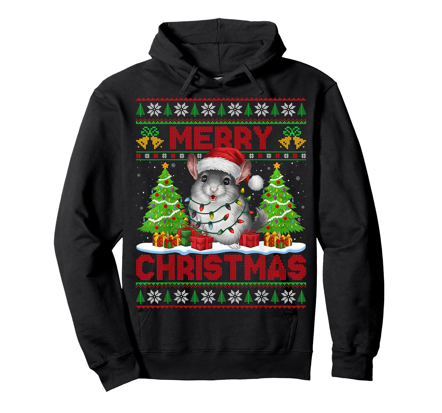 Chinchilla Ugly Christmas Sweaters Santa Hat Lights Xmas T-Shirt