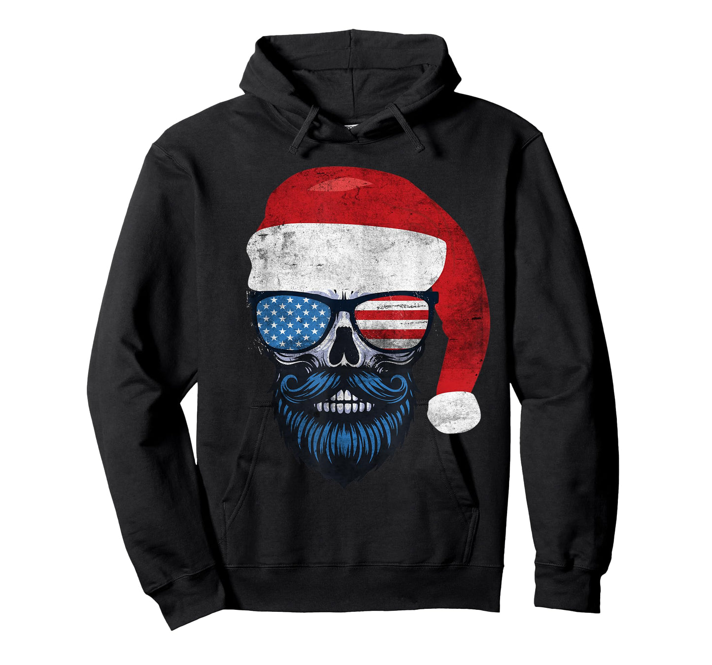 Hipster Santa US Flag Bearded Skull Sunglasses Patriotic T-Shirt