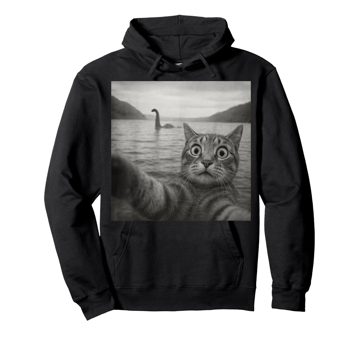 Funny Cat Selfie With Loch Ness Monster Shirt Men Women Kids T-Shirt
