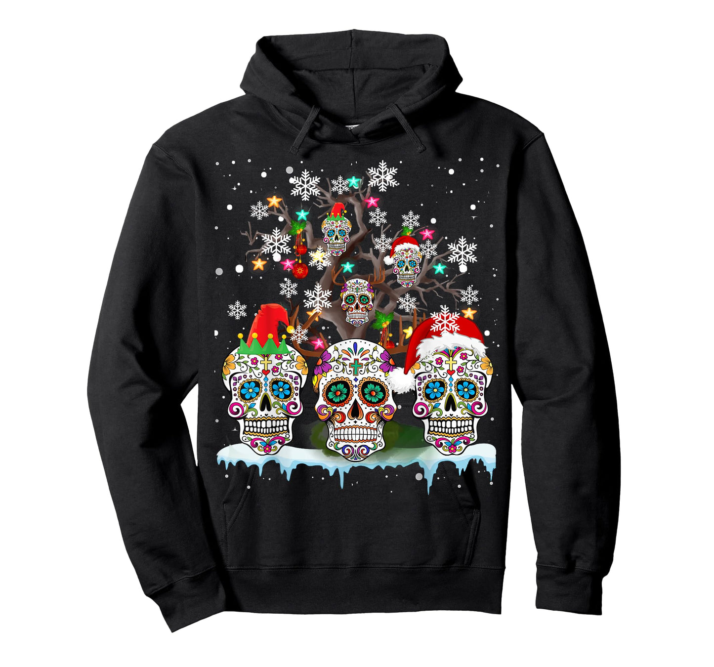 Christmas Sugar Skull On Tree Funny Santa Sugar Skull Gifts T-Shirt