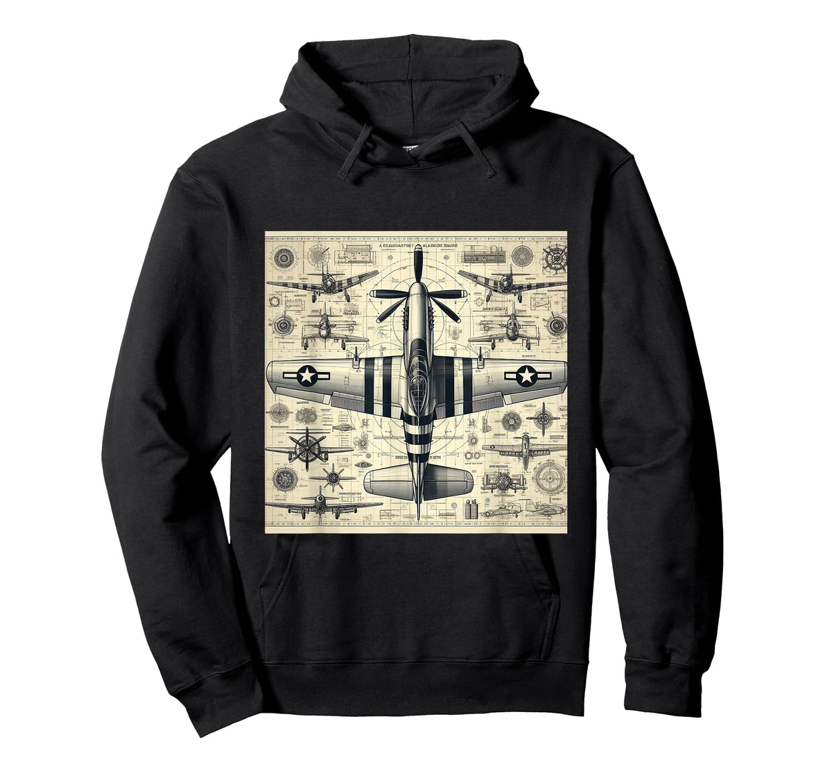 WW2 Warplane Vintage P51 Mustang Assembly Parts Blueprint T-Shirt